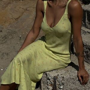 Rumored Yellow Floral Midi Dress